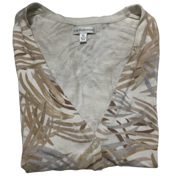 Croft & Barrow abstract neutral floral print v-neck short sleeve cardigan - Picture 2 of 5